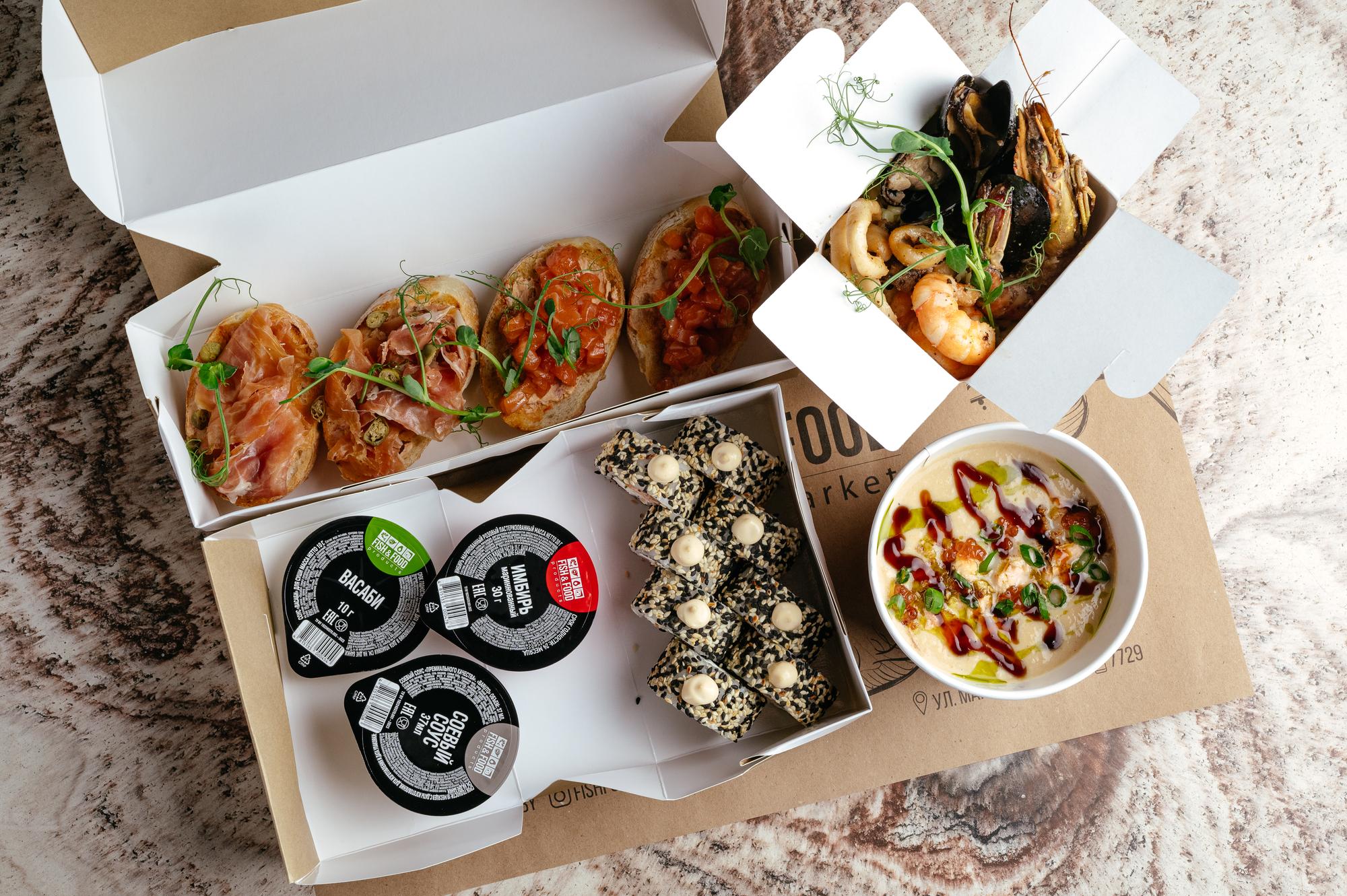 Assorted meal boxes on a table